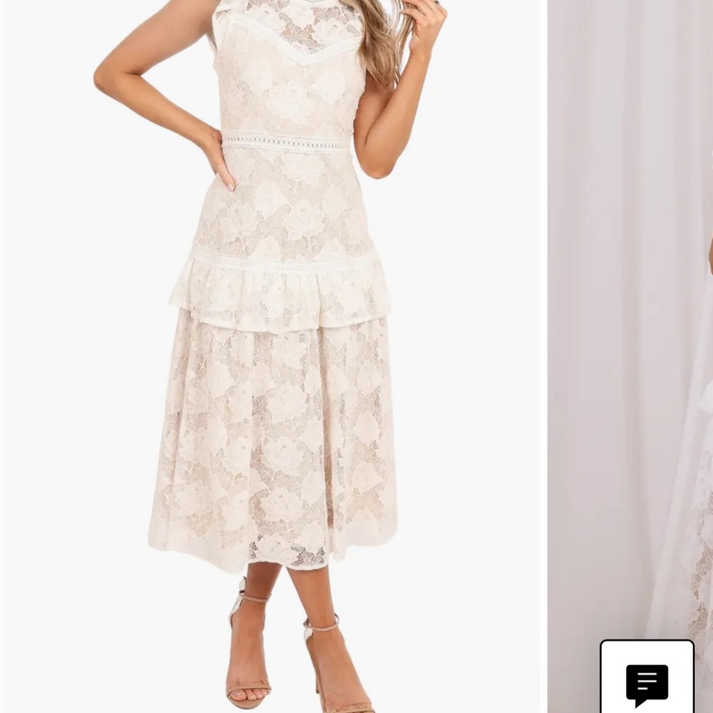 Elegant Cream Lace Midi Dress